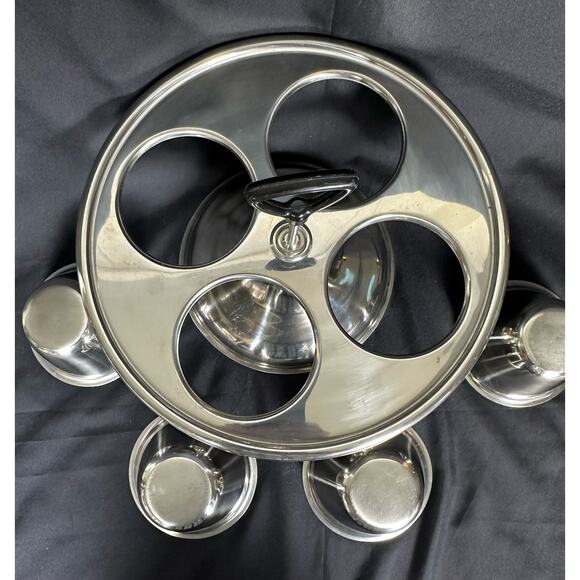 Mid-Century Modern Large Stainless Condiment Snack Holder Lazy Susan - Picture 4 of 7